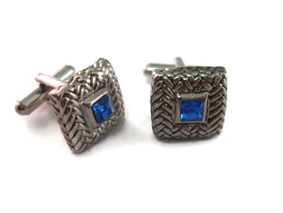 Vintage Cufflinks for Men: Stunning Blue Jewel Ce… - image 1