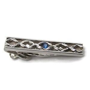 Weave Pattern & Blue Rhinestone Inlay Silver Tone Tie Clip  Tie Bar Men&#39;s Jewelry