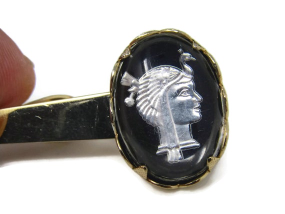 Épingle à Cravate Vintage – Métal Doré émaillé, Motif Pharaon (bleu)