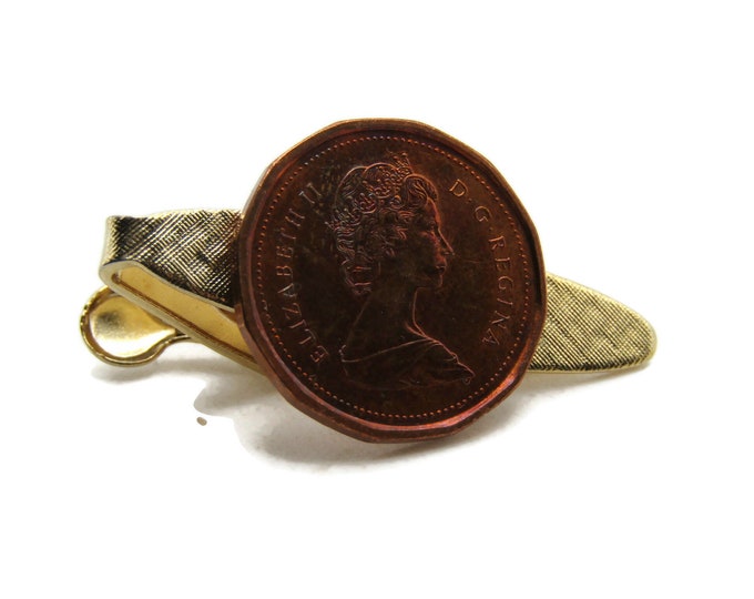 Queen Elizabeth II Coin Tie Clip Tie Bar Men's Jewelry Gold Tone