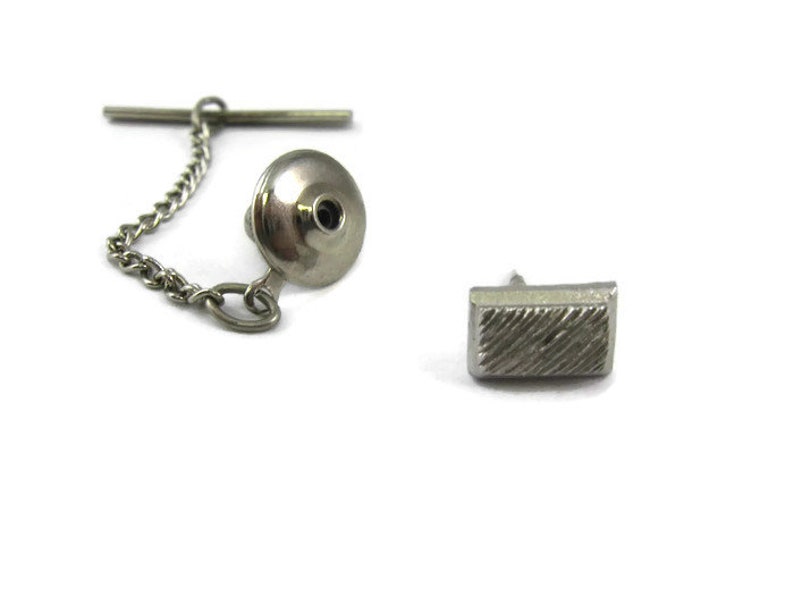 Vintage Tie Tack Pin Grooved Texture Silver Tone Rectangle Etsy