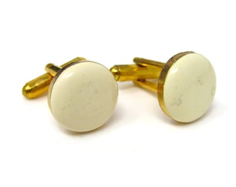 Vintage Cufflinks for Men: White Enamel Round Circle Design