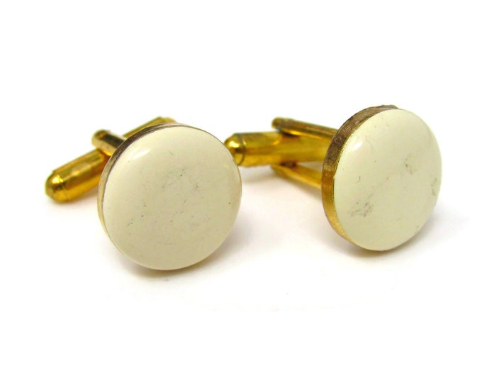 Vintage Cufflinks for Men: White Enamel Round Circle Design