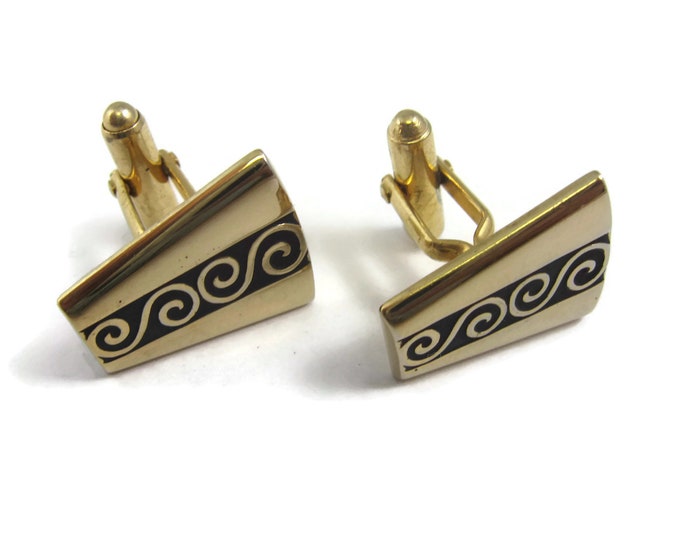Vintage Cufflinks for Men: Curled Fancy S Like Design Black & Gold Tone