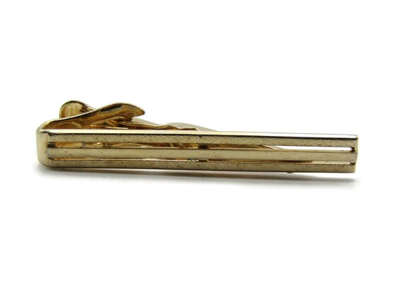 Vintage Gold Tone Tie Bar: Classic Horizontal Lin… - image 1