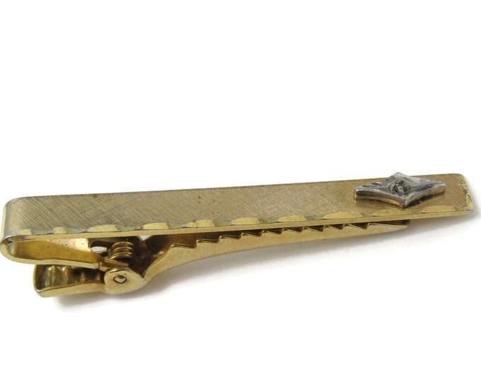 Brushed Texture Clear Jewel Tie Clip Tie Bar: Vintage Gold Tone - Stand Out from the Crowd with Class