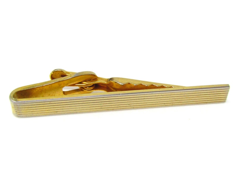 Excellent Classic Grooved Tie Clip Men/'s Vintage Tie Bar Gold Tone