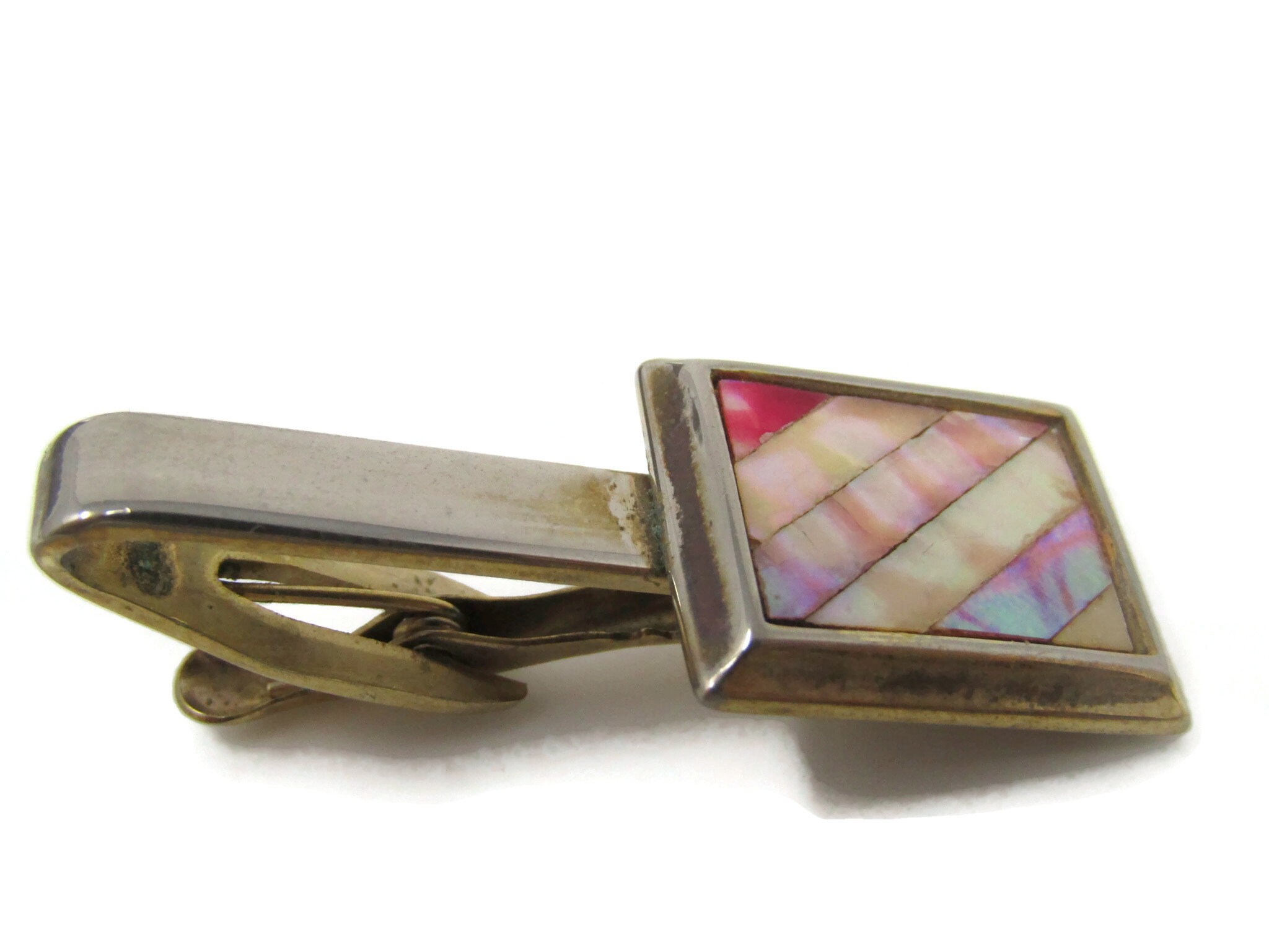 traagheid vloeistof Ga naar beneden Pink Mother of Pearl Tie Bar Clip Vintage Gold Tone Stand Out w/ Style Fit  In with Class