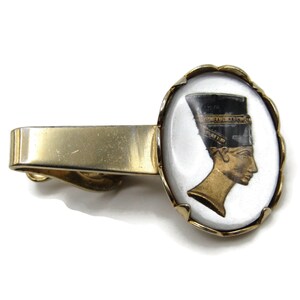 Egyptian Inspired Head Gem Inlay Gold Tone Tie Clip Tie Bar Men&#39;s Jewelry