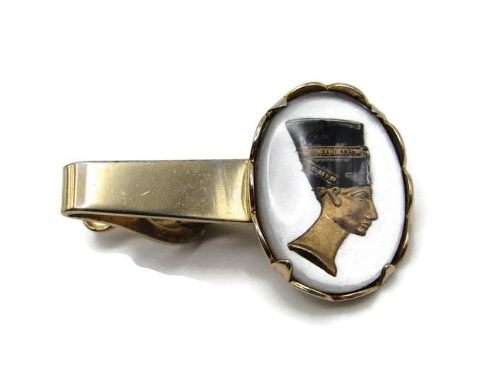 Egyptian Inspired Head Gem Inlay Gold Tone Tie Clip Tie Bar Men's Jewelry