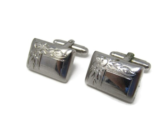 Flower Leaf Etch Men's Cufflinks: Vintage Silver Tone - Stand Out from the Crowd with Class View 4