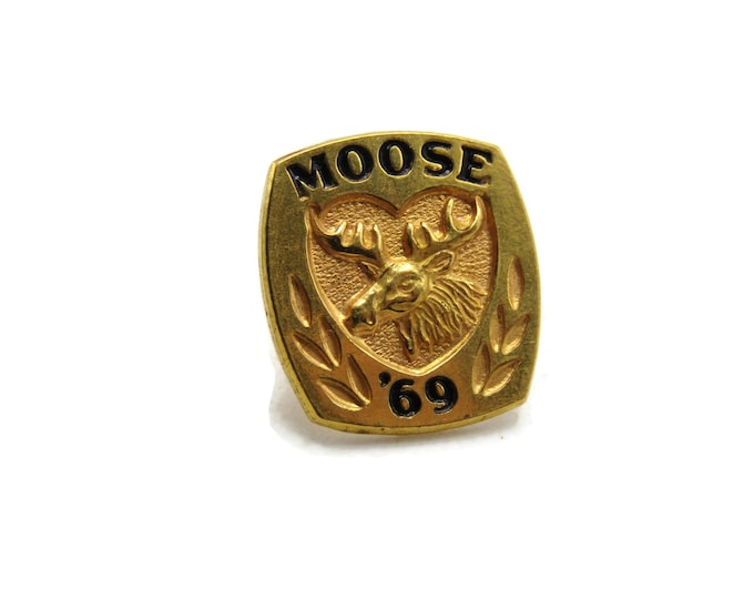 Moose 69 And Leaves Tie Pin Men's Jewelry Gold Tone