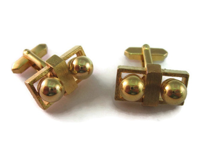 Vintage Cufflinks for Men: Beautiful Double Ball Square Gold Tone Design