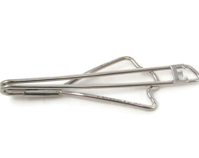 Letter E Initial Open Design Tie Bar Clip Silver Tone Stand Out w/ Style Fit In with Class