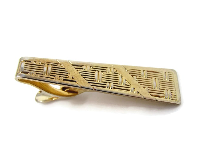 Weave Texture Tie Clip Vintage Tie Bar: Double Diagonal Lines Smooth Design