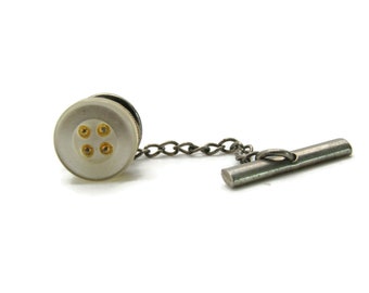Button Tie Pin And Chain Men's Jewelry Gold And Silver Tone