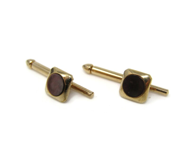 Dark Mother of Pearl Shirt Stud Buttons Spring Design Vintage Gold Tone