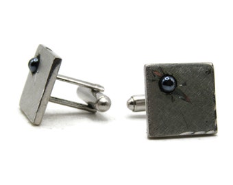 Black Stone Inlay Corner Cuff Links Silver Tone Men's Jewelry