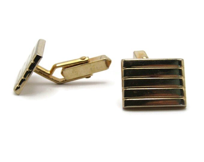 Horizontal Bars Cuff Links Men's Jewelry Gold Tone