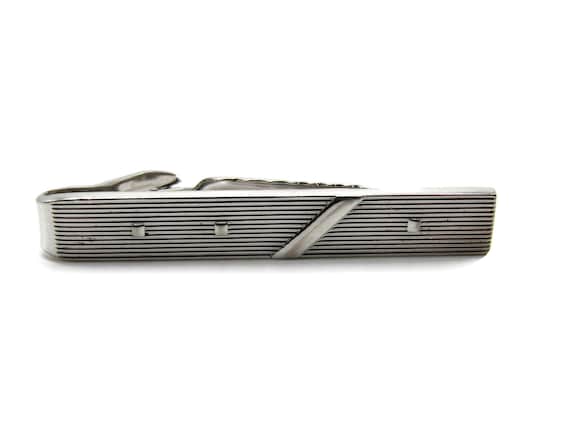 Vintage Silver Tone Tie Clip: Industrial Dots & L… - image 2