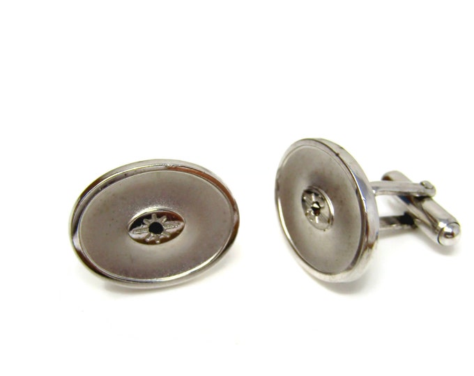 Vintage Cufflinks for Men Star Center Design Silver Tone