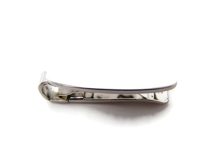 Vintage Tie Clip Tie Bar: Smooth Body Silver Tone Long Oval Design