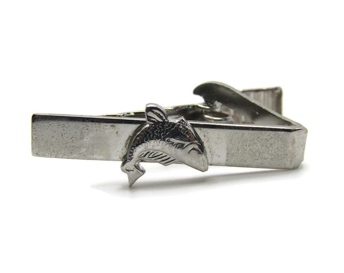 Fish Fishing Sport Silver Tone Modernist Industrial Tie Clip Tie Bar Men's Jewelry