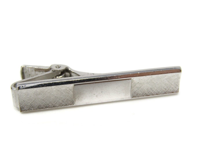 Smooth Center Textured Ends Tie Clip Bar Silver Tone Vintage Men's Jewelry Nice Design