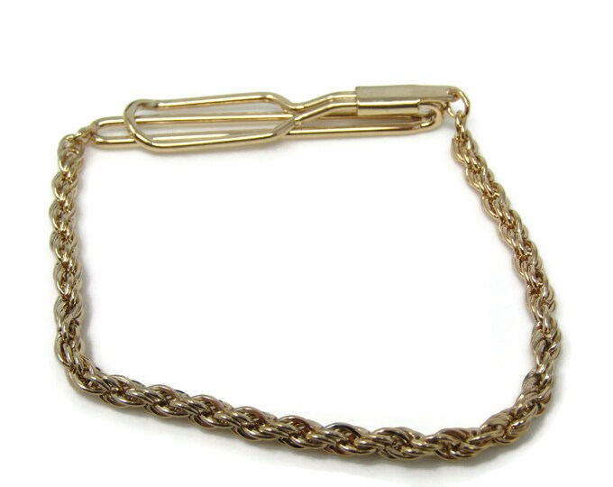 Vintage Tie Clip Bar for Men: Beautiful Chain Design High Quality Gold Tone