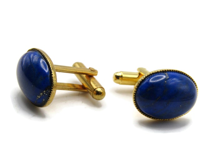 Blue Stone Inlay Cuff Links Men's Jewelry Gold Tone