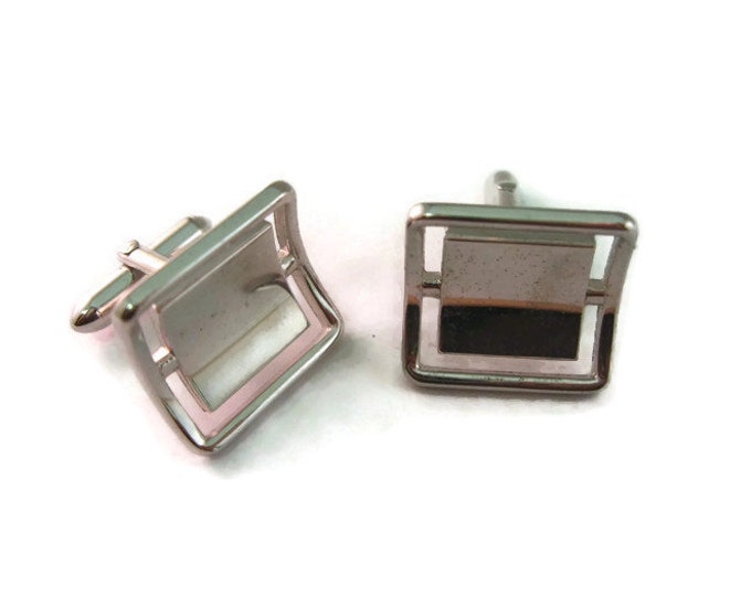 Vintage Cufflinks for Men: Silver Tone Modernist Open Bent Shape Design