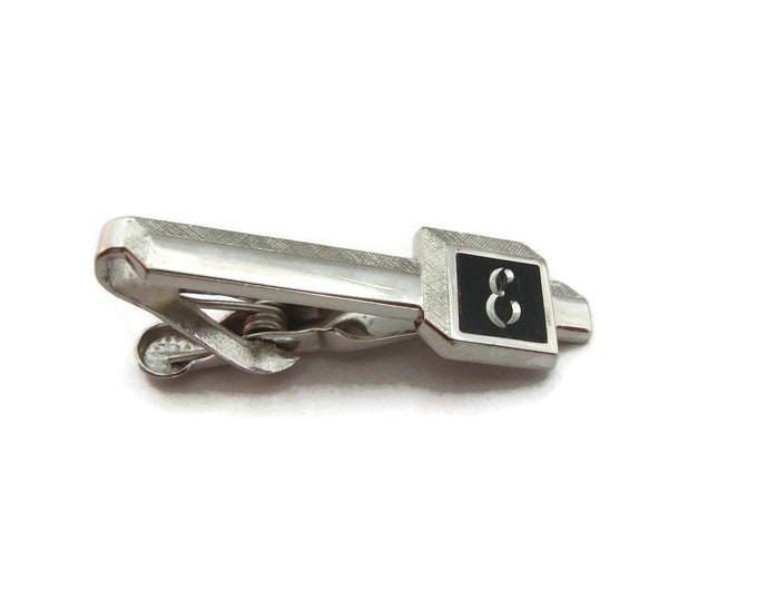 Vintage Men's Tie Bar Clip Jewelry: "E" Letter Initial Nice Textured on Smooth Silver Tone Design