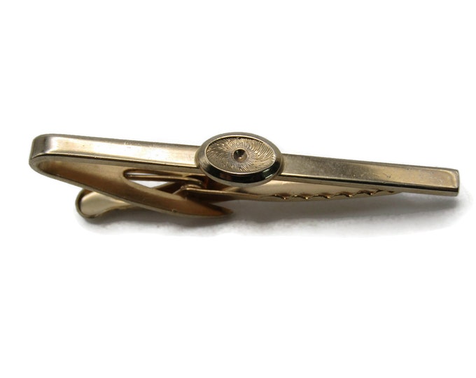 Oval Center Modernist Tie Bar Tie Clip Men's Jewelry Gold Tone