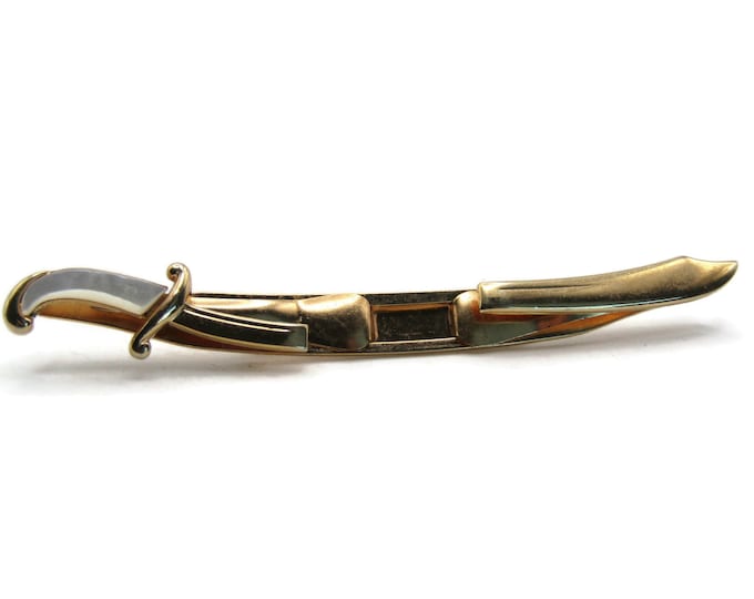 Mother Of Pearl Handle Sword Tie Clip Tie Bar Men's Jewelry Gold Tone