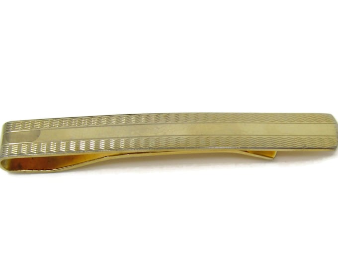 Wavy Ridges Tie Clip Men's Vintage Tie Bar Nice Design Gold  Tone (Mark on one end)