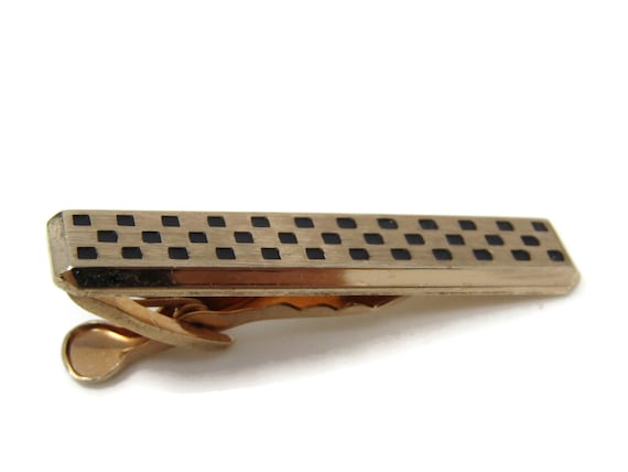 Excellent Checkered Pattern Tip Tie Clip Bar Gold… - image 1