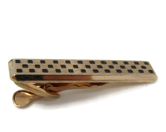 Excellent Checkered Pattern Tip Tie Clip Bar Gold Tone Vintage Men's Jewelry Nice Design