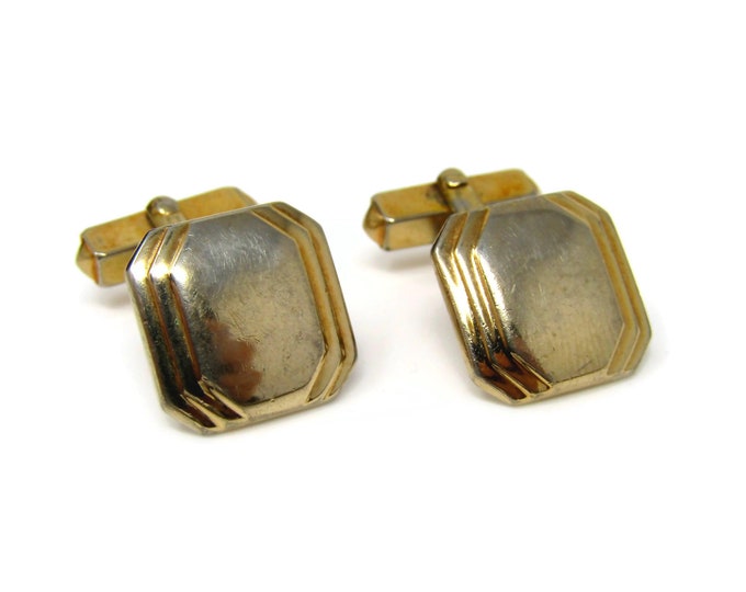 Vintage Cufflinks for Men: Art Deco Gold Tone Square Cut Corners Nice Design