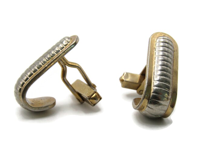Curled Edge Line Textured Cuff Links Men's Jewelry Silver & Gold Tone