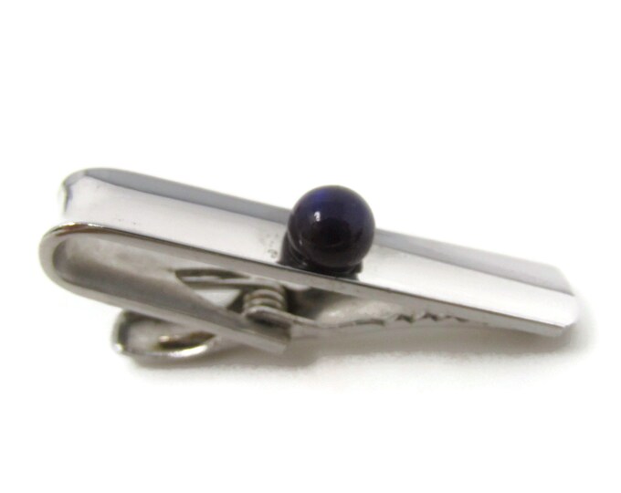 Very Dark Blue Ball Tie Clip Bar Silver Tone Vintage Men's Jewelry Nice Design