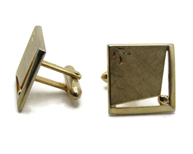 Square Cuff Links Brushed Finish Etched Design Men's Jewelry Gold Tone