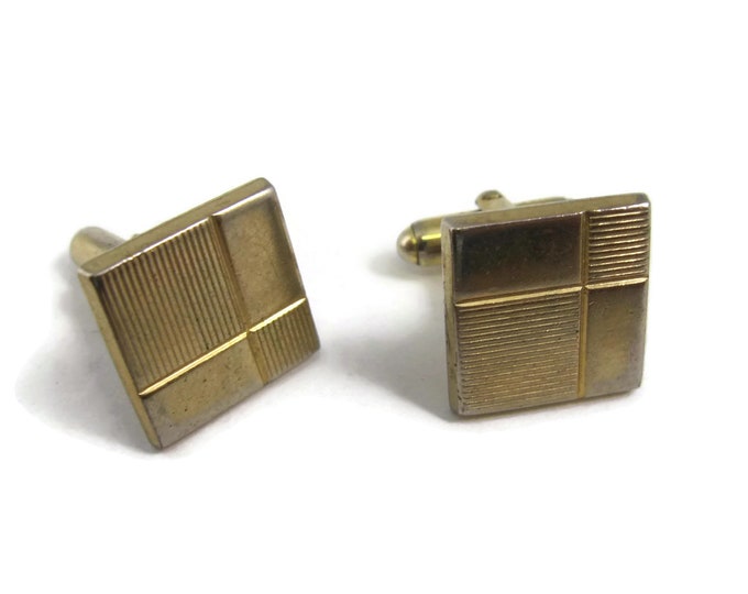 Vintage Cufflinks for Men: Gold Tone Grooved Design Square