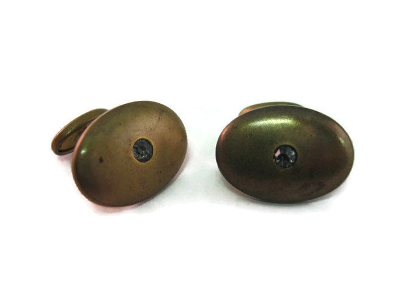 Antique Vintage Cufflinks for Men Clear Jewel Gold Tone Oval Design