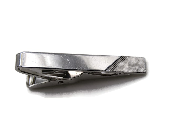 Brushed Finished Edge Tie Clip Tie Bar Men's Modernist Jewelry Silver Tone