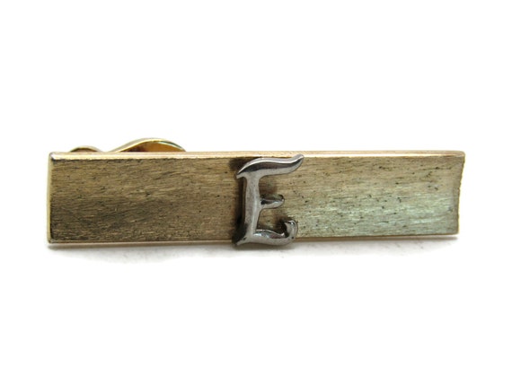 Vintage Gold Tone Tie Clip: Silver Tone "E" Initi… - image 1