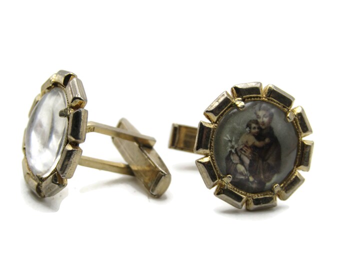Father And Child Portrait Cuff Links Men's Jewelry Gold Tone
