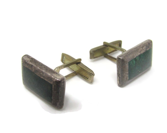 Green Stones Cufflinks for Men: Vintage Silver Tone - Stand Out from the Crowd with Class