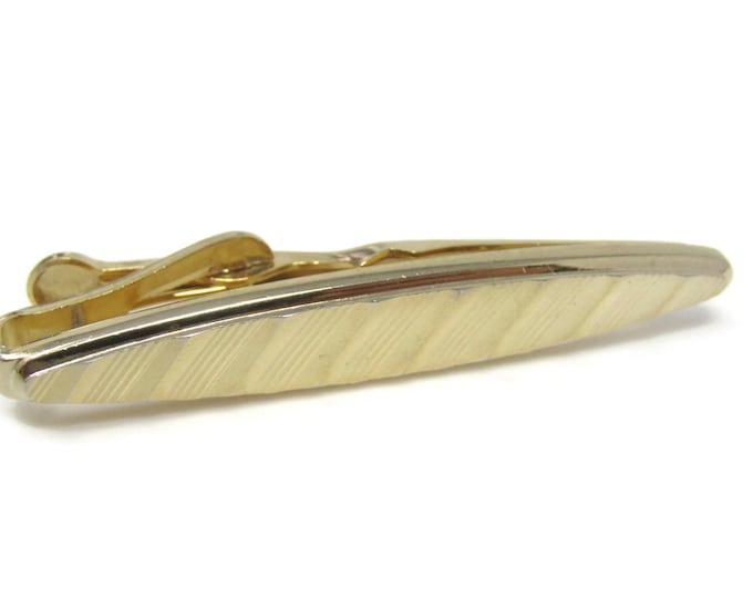 Diagonal Grooves Rounded Tie Clip Bar Gold Tone Vintage Men's Jewelry Nice Design