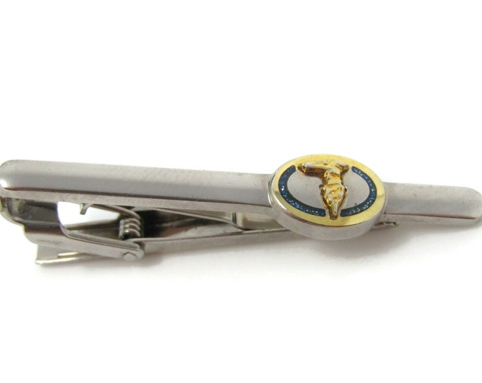 Interesting Emblem Tie Clip Bar Silver Tone Vintage Men's Jewelry Nice Design