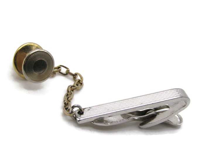 Textured Tie Clip And Tie Circle Pin Chain Tie Bar Silver And Gold Tone